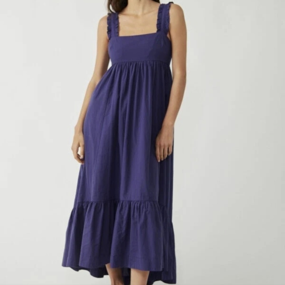 Free People Sleeveless Ruffled Strap Maxi Dress in Deep Navy
